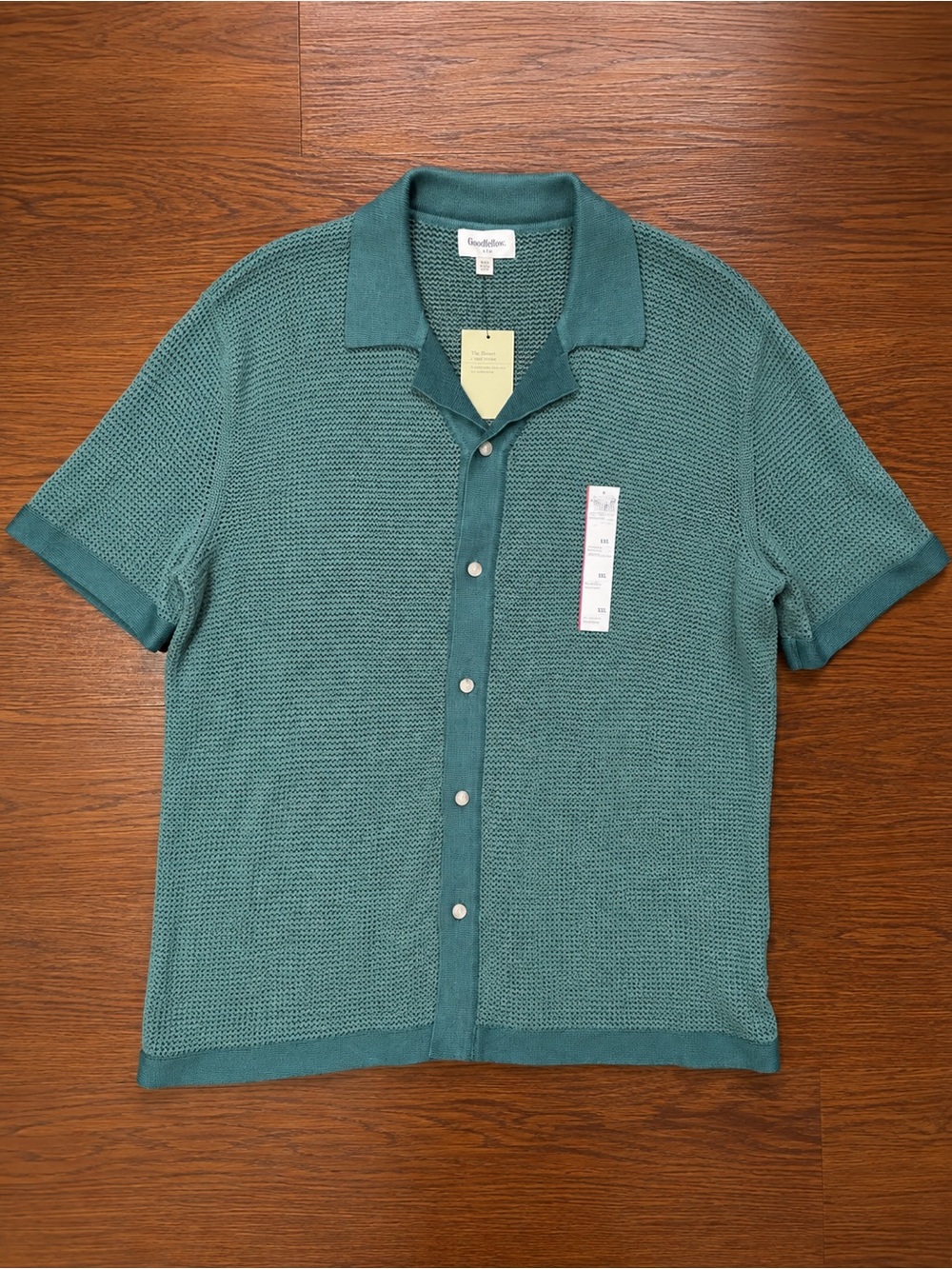 Goodfellow & Co Teal Short-Sleeve Button-Front Open Knit Shirt Sz XXL NWT